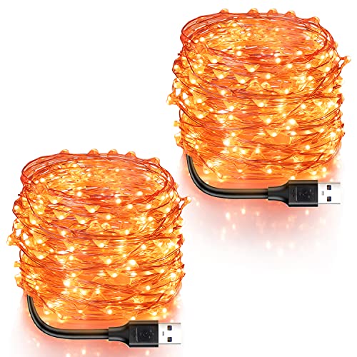 USB Fairy String Lights - 33Ft 100 LED Orange Flexible Wire, Indoor Outdoor Decor