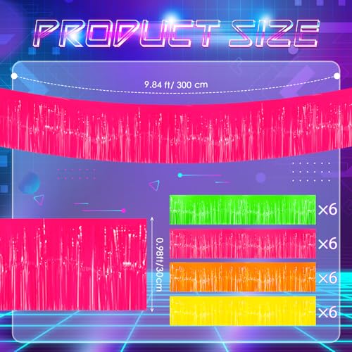 Multicolor Glow in The Dark Party Supplies Foil Fringe Garland - 24 Pack