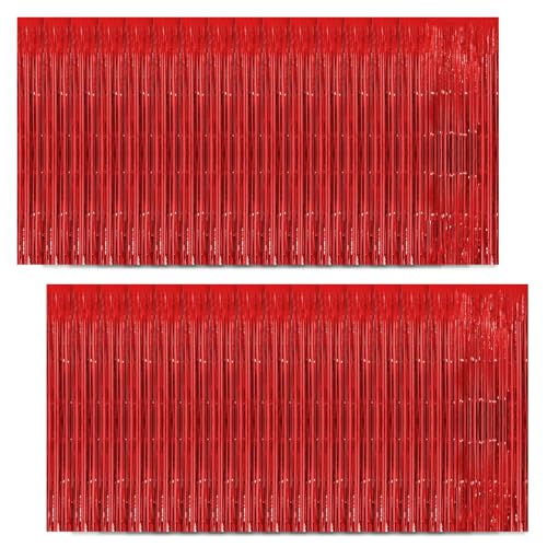Red Foil Fringe Curtain Backdrop Pack - 30 Count, 3.3x8.2 Ft Party Decorations