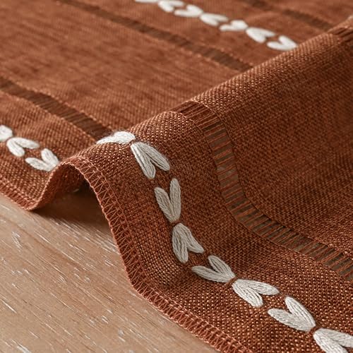 Caramel Rustic Cotton Linen Table Runner 13x72 Inch - Fall Embroidered Decor