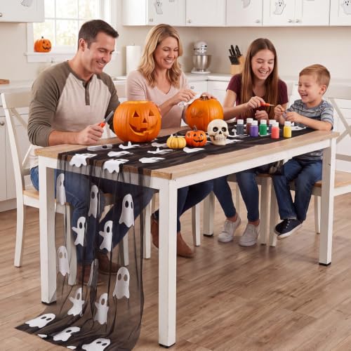 Halloween Table Runner 3 Pack Ghost Gauze 10 ft Embroidered Seasonal Decor - Variation of Ghost