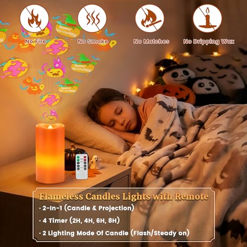 Hallowmas Flameless Candle Projector Light with Pumpkin Projection - Orange - Hallowmas