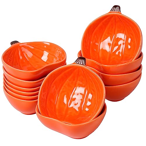 Orange Pumpkin Ramekins Set of 12 - 6 oz Ceramic Bowls for Thanksgiving & Fall Parties