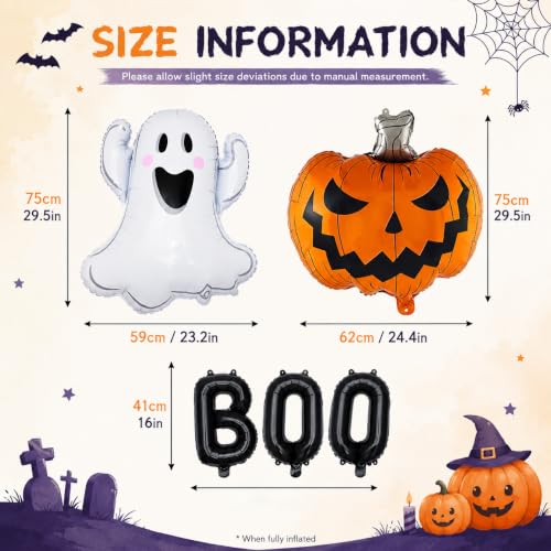 Halloween Foil Balloon Set - Ghost, Pumpkin, Boo Decorations for Parties