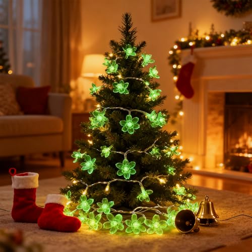 Green Flower String Lights 10ft 30 LEDs USB & Battery Operated for Holiday Decor