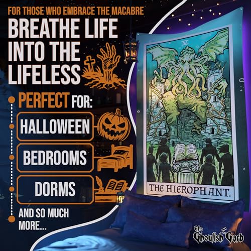 The Hierophant Tarot Card Tapestry - Cthulhu Horror Wall Hanging - Multicolor 80x68 Inches