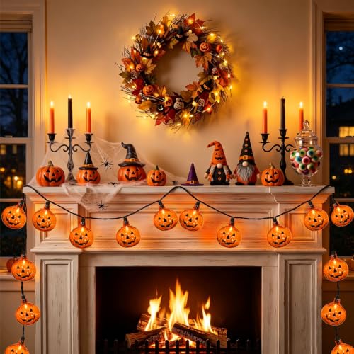 Jack O Lantern LED Halloween Pumpkin String Lights - 12Ft, 20 Bulbs, Clear Variation