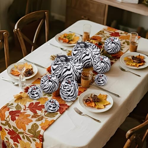 Gresorth 8 Pcs Artificial Zebra Velvet Pumpkins Fall Pumpkin Decor - Variation E