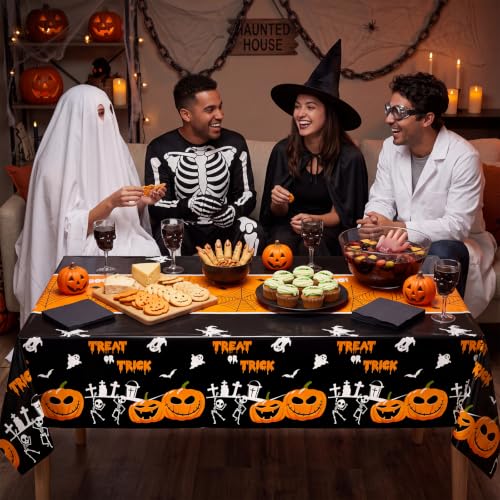 Halloween Pumpkin Table Runner & 3 Pack Disposable Plastic Tablecloths for Party Decor