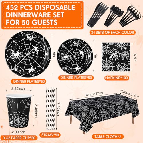 Halloween Spider Web Party Tableware Set for 50 Guests - Black & Spider Web Variation
