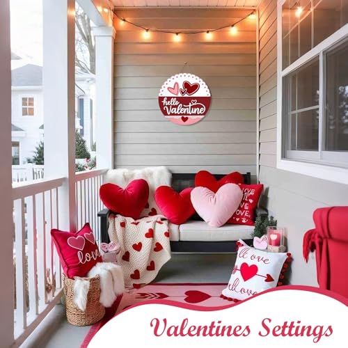 Hello Valentine Door Sign - Red Valentine's Day Hanging Decor, 12x12 Inches