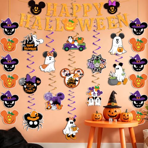 Halloween Decorations Glitter Banner Set with Ghost Pumpkin Witch Hat and Spooky Ornaments