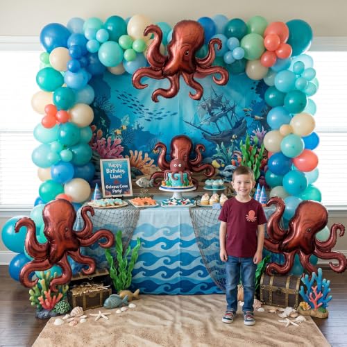 4Pcs Octopus Foil Balloons for Pirate Ocean & Halloween Party Decor