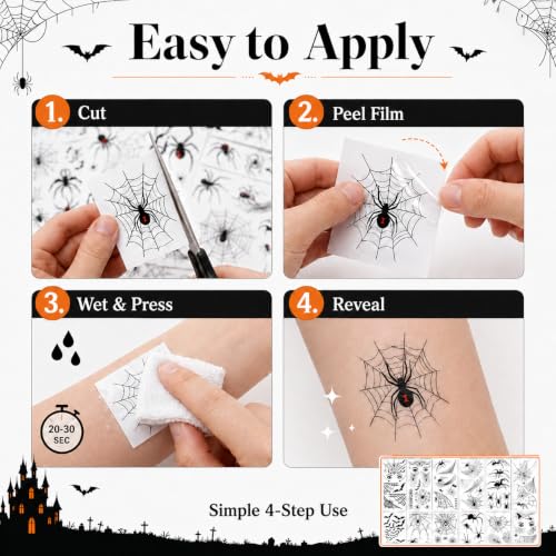 Halloween Spider Web Temporary Tattoo Kit Waterproof Face & Body Stickers