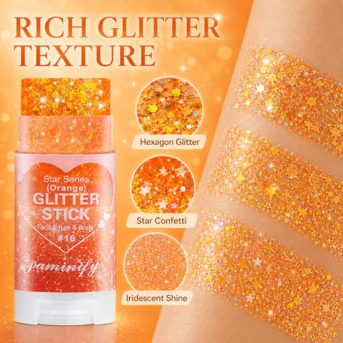 Paminify Orange Hair Glitter Stick - Fall Body & Face Sparkle for Festivals & Halloween