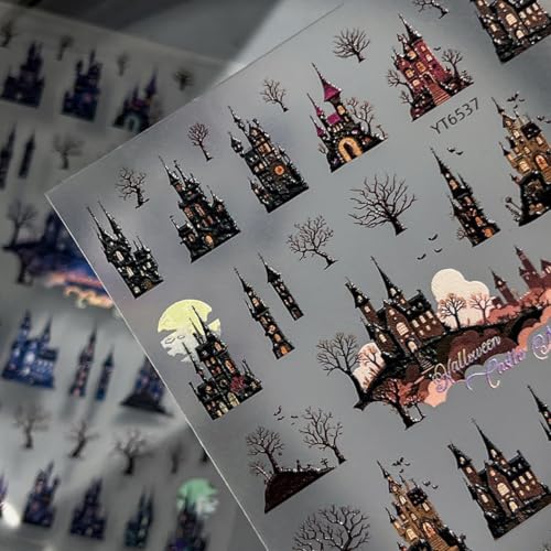 Halloween Nail Stickers for Nail Art Castle Forest - Gothic Self-Adhesive Decals, Style28