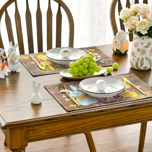 Easter Bunny Rabbits Floral Placemats Set of 4 - 12x18 Inch Rectangular Spring Holiday Table Decor