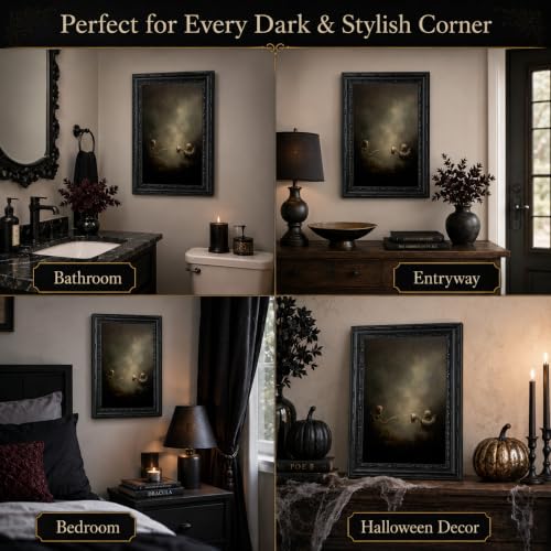 Skeleton Bathroom Wall Art Canvas - Framed 11" x 9" Skeleton Wall Decor - Funny Halloween Restroom Artwork