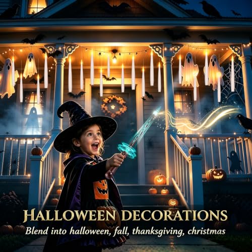 OCATO White Floating Candles with Magic Wand - Halloween Decor Set