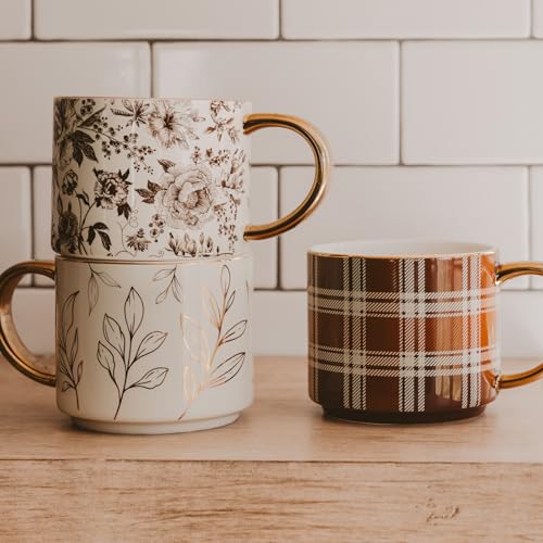 Brown Delft Mug with Gold Handle 14oz - Fall Coffee Tea Cider Mug - Seasonal Gift