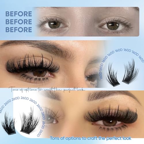 Dramatic Spikes Lash Clusters with Bottom Lashes - 160D+260D 12-22mm Full Volume Eyelash Extensions - Variation of This Listing