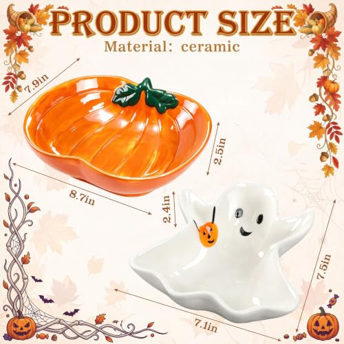Halloween Ceramic Candy Bowls Set - Ghost & Pumpkin, White & Orange