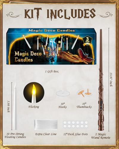 White Floating Candles with Wand Remote - 10 Pcs Flameless LED Taper Candles