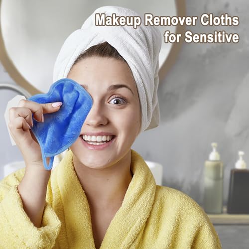 Multi-Color Reusable Makeup Remover Cloths - 6x6 Inch Microfiber Face Pads, 12 Pack with Travel Bag