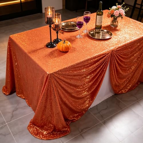 Orange Sequin Table Cloth 60x102 Inch for 6ft Rectangle Tables - Festive Event Decor