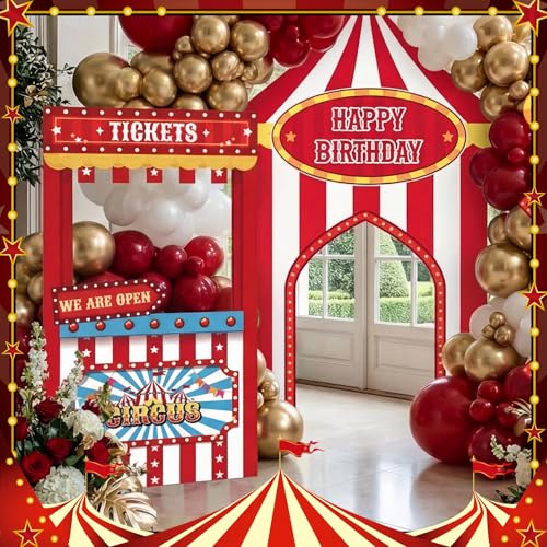 Red Carnival Photo Booth Backdrop 4x2.3 ft Party Decorations for Events