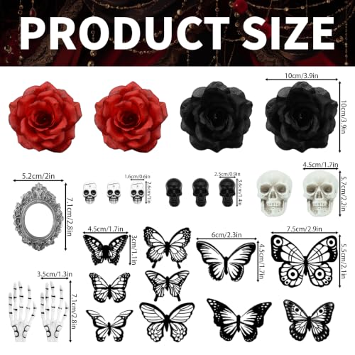 Gothic Cake Decorations Set - Skull, Butterfly & Rose Toppers for Halloween & Dark-Themed Cakes