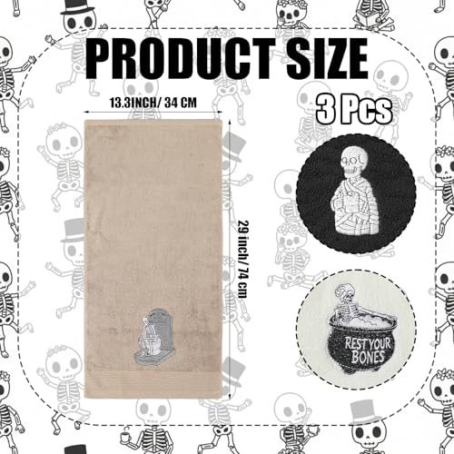 Cotton Skeleton Bathroom Towels Set - Halloween Gothic Hand Towels, 3 Pieces