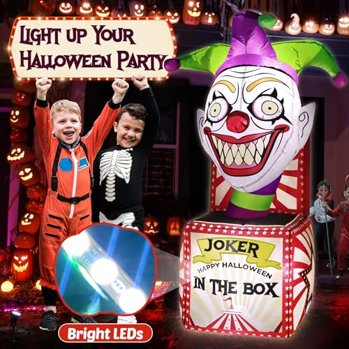 4Ft Halloween Inflatable Clown Box with Bright LED Lights Outdoor Spooky Yard Decor