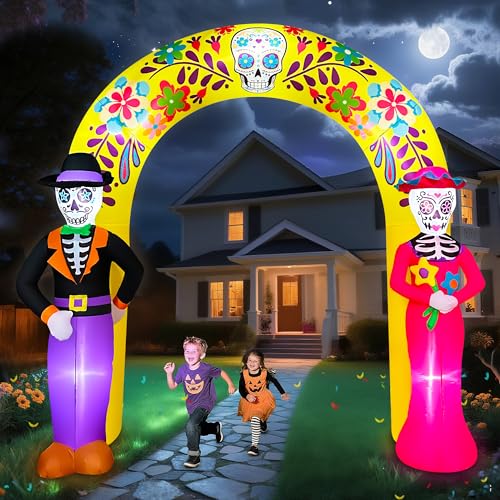 10 Ft Day of the Dead Inflatable Archway with LED Lights for Halloween Yard Decor