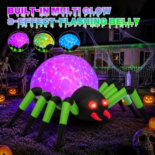10FT Giant Halloween Inflatable Spider with LED Lights - Weather-Resistant Yard Decor