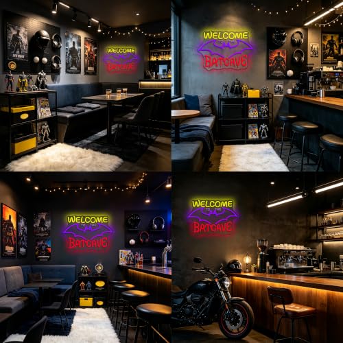 Bat Cave Neon Sign - Dimmable USB Powered Wall Light for Man Cave, Living Room, Bar, Party, Yard, Home Decor - Variation: Bat
