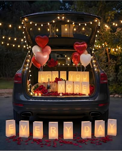 Love You More Every Day Anniversary Decorations Set - 19 Luminary Bags & LED Tea Lights