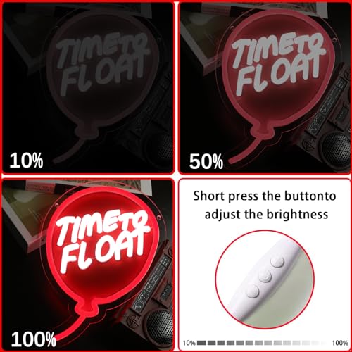 Neon Sign Wall Decor - 'Time to Float' Creepy Clown & Red Balloon, Dimmable Acrylic Light, Halloween Horror Gift - Variation: Red IT FLOAT