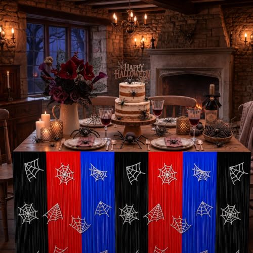 Yexiya 4-Piece Spider Web Foil Fringe Table Skirts - Halloween Party Decorations
