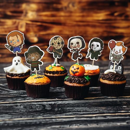 Dark Colors Halloween Cupcake Toppers 36Pcs - Spooky Party Cake Decorations