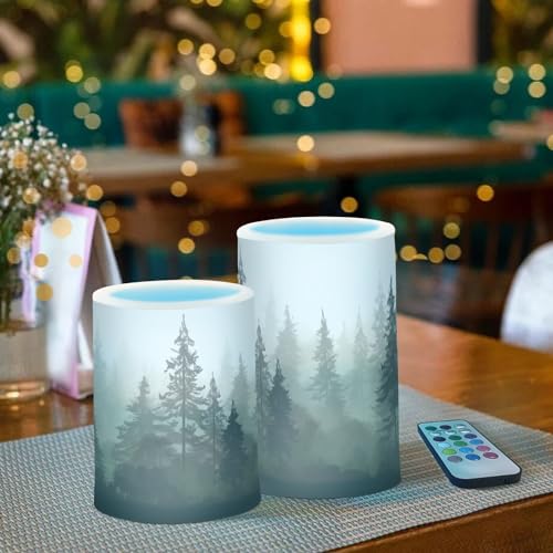 Pine Trees Flameless Candles with Remote Control Set - Battery Operated Home Decor