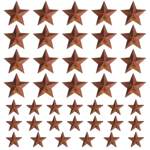 Mini Rusty Metal Barn Stars for Crafts & Decor - 40 Pieces, 2 Sizes