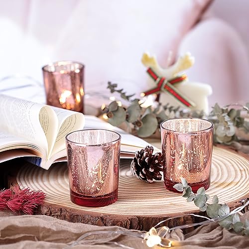 Rose Gold Votive Candle Holders Set of 12 Mercury Glass Decor