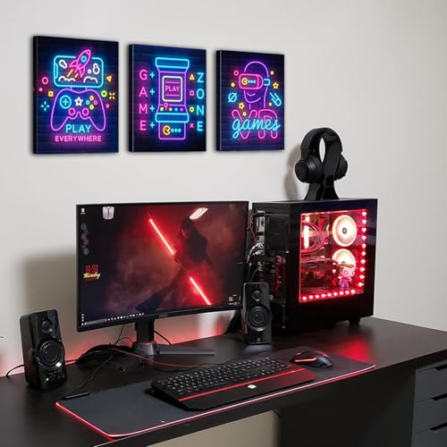 Cyberpunk Gaming Wall Art Abstract Neon Game Decor for Teen Boys Room