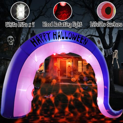 12FT Inflatable Octopus Archway Halloween Yard Decoration with Blood Projection Lights - Outdoor Haunted Entrance