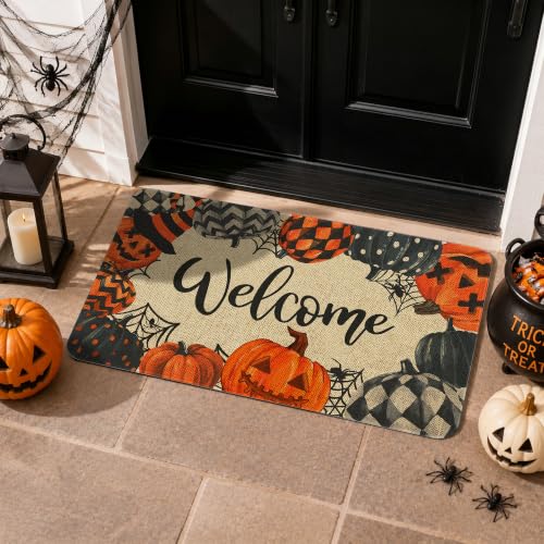 Halloween Pumpkin Welcome Door Mat 30x17 Inch - Non-Slip Indoor Outdoor Rug - Variation of Halloween-02