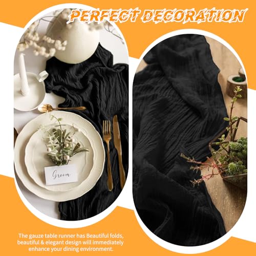 Black Cheesecloth Table Runner 20 Pack - 17x108 Inch Boho Wedding & Party Decor