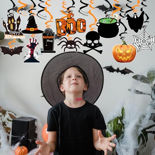 Halloween Hanging Ceiling Swirl Decorations Set - 30 Pre-Assembled Spooky Ornaments