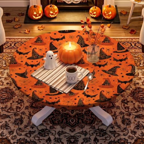 Halloween Round Fitted Tablecloth 37-44 Inch with Elastic Edges - Variation of THIS listing