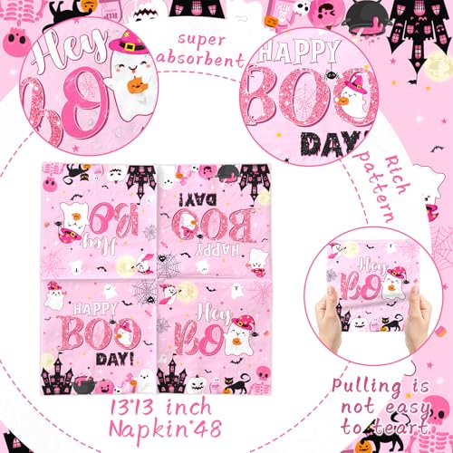 Pink Halloween Ghost Party Napkins 48pcs - Boo Day Birthday Decorations